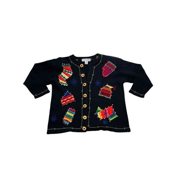 Victoria Jones Women's Size 1X Plus Cardigan Festive Art Sweater Embroidered - Picture 1 of 7